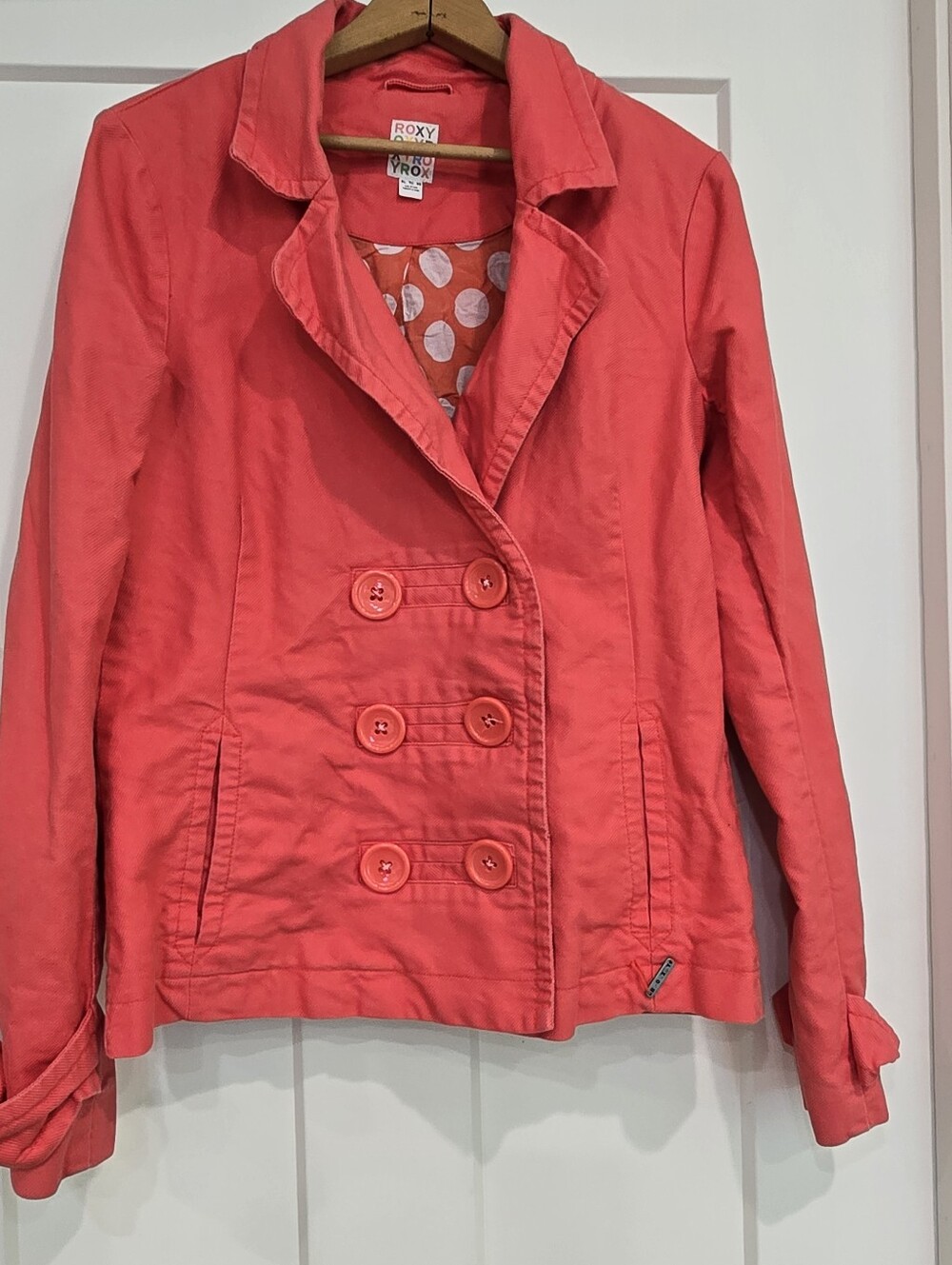 Vintage Roxy Jacket Coral Canvas Spring Fall Coat XL Y2k Colorful Outdoor Travel